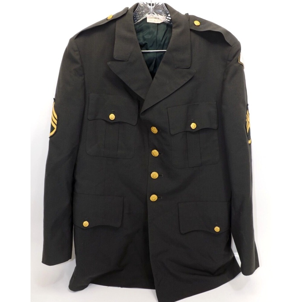 USGI MEN'S SERGE DRESS GREEN UNIFORM 96th Infantry ARMY JACKET COAT - SIZE 42 R